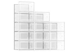 Stackable Shoe Storage Box Customized Logo Crates Plastic Clear Sneaker Box for Shoes Display Shoe Case BT-391
