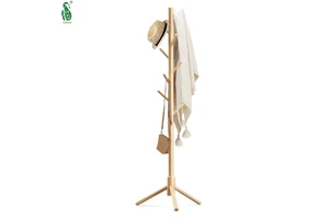 Modern Bamboo Coat Rack Stand with 8 Hooks 3 Adjustable Coat Tree for Entryway Hallway Bedroom Easy Assembly