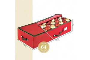 Lidded Christmas Ornament Storage Box with Adjustable Partition, 64 Compartments Christmas Bauble Organizer for Holiday Decor