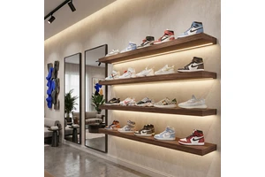 Floating Sneaker Storage Shelf with LED Lights Solid Wood Display Shoe Rack for Wall