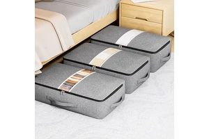 Large Capacity Collapsible Gray Fabric Storage Bags Bed Closet Organizer Dust Proof Window Handle for Clothing Bedding Storage