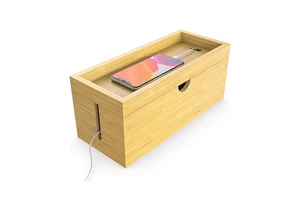 Adjustable Thicken Desktop Bamboo Wire Cord Data Cable Management Storage Organizer Box