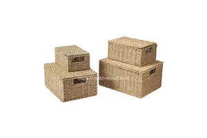 Wholesale Set of 4 Seagrass Braided Storage Baskets with Handle Home Decoration From Vietnam Manufacturer