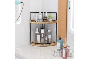 CF 2-Tier Kitchen Bathroom Counter Organizer Vanity Counter Corner Shelf Skincare Wood Countertop Bathroom Shelves Storage
