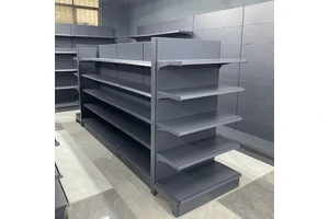 Light-Duty Metallic Supermarket Rack Display Shelf Double-Sided Solid Shelves Pre-Assembled Freestanding Design Epoxy Powder