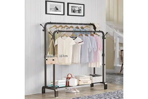 Home Indoor Furniture Double-Rod Metal Coat Rack Display with Bag Use Clothes Storage Organizer and Garment Rack