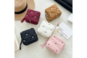 New Quilted Bow Mini Makeup Bag Cute Zipper Pouch Portable Travel Toiletry Organizer Soft Fabric Cosmetic Case for Lipstick