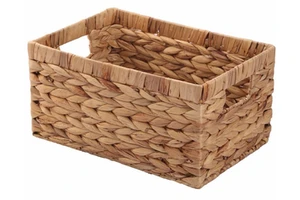 Rectangular Natural Hand Woven Water Hyacinth Recyclable Paper Rope Wood Handle Durable Eco-friendly Storage Baskets Wardrobe