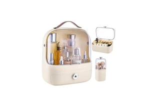2025 New Design Rectangle Sustainable Waterproof Dustproof Plastic Makeup Organizer Handle Lid Separable Cosmetic Storage Box