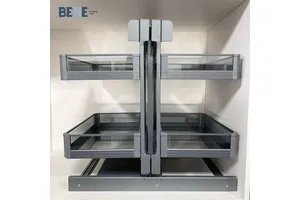 Modern 2-Tier 4-Shelf Chrome Blind Corner Pull out Organizer Soft Close In-Cabinet Kitchen Organizer