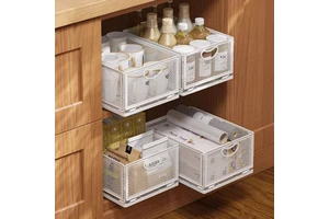 Multilayer Metal Pull Out Cabinet Organizer for Under Sink Storage, Stackable Sliding Mesh Drawer for Kitchen & Bathroom