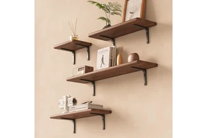 Living Room Modern Wood Wall Storage Rack Strong Load-Bearing Capacity Rectangle Bracket Suspended Shelf Wall Mounted