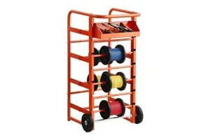 Industrial Wire Spool Rack With 11 Rods Metal Cable Cart For Storage Four Wheel Steel Frame Powder Coated