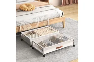 Under Bed Storage Container with Wheels 54L Large Underbed Shoes Blankets Clothes Toy Storage Drawer for College Dorms