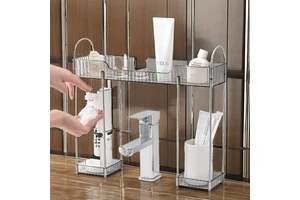 Sustainable Double Tier Plastic Wall Mounted Folding Rack for Bathroom Storage