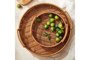 Woven Storage Basket Rattan Storage Basket for Desktop Use-Pastry Tray & Afternoon Tea Organizer