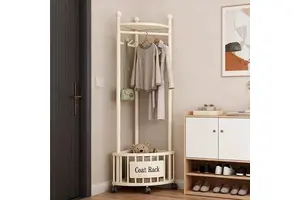 Minimalist Corner Coat Rack With Wheels and Storage Basket for Bedroom and Entryway Organization Coat Rack