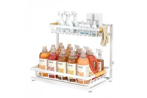 OEM Accepted Kitchen Cabinet Storage Rack - 2 Tier Custom Design Under Sink Wire Organizer for Cleaning Supplies and More