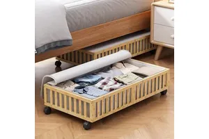 Bamboo Under Bed Storage Containers with Wheels, 2 Pack Large Under the Bed Shoe Storage Bins