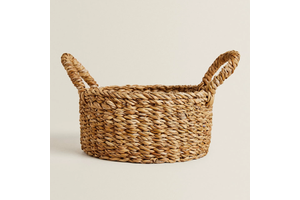 Handwoven Coiled Seagrass Storage Basket with Thick Braided Handles for Multifunction
