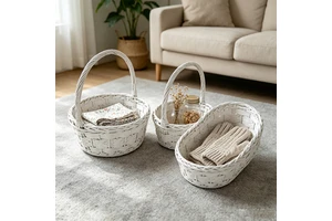 Round Woven Storage Basket With Reinforced Rim Perfect for Vegetable Harvesting Craft Supply Organization and Shelf Styling