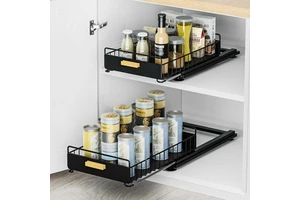 2 Pack Iron Pull Out Cabinet Organizers Expandable Slide Out Drawers for Kitchen Bathroom Under Sink Storage
