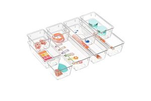 9 Pack Stackable Clear Acrylic Drawer Organizer Set Storage Trays for Makeup Cosmetics Jewels & Office Use