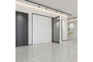 Modern Stand With For Metal Pull-Out Trays For Organized Door Sample Storage Presentation Customizable Sliding Door Display