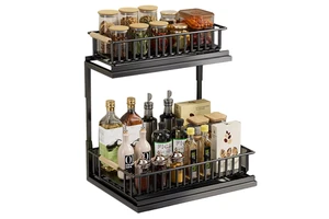 OEM/ODM 2-Tier Sliding Cabinet Organizer Pull Out Kitchen Sink Accessory Drawer with Spice Storage Metal Material