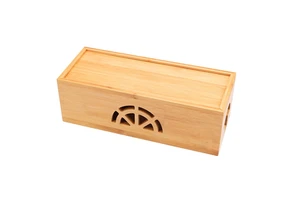 Cable Management Box Set of 2 Large & Small Bamboo Cord Organizer Box to Hide Wires & Power Strips Desk Computer Cable