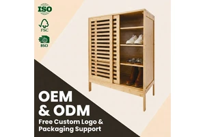 Modern 4-Tier Multifunctional Bamboo Shoe Storage with Sliding Doors and Floor Standing Design for Living Room and Bathroom