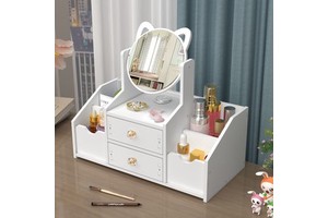 Factory Wholesale Large Capacity Cosmetic Storage Box Rotatable Wooden Makeup Drawer with Square Pattern Customizable Design