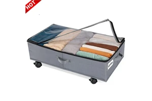 High Quality Under Bed Rotation Fabric Organizers Bins Foldable Underbed Storage Boxes with Wheels