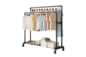 New Design Floor-Standing Metal Cloth Rack Indoor/Outdoor Rust-Proof Double Rod Coat Stand Single Clothes Drying Rack PP Bottom