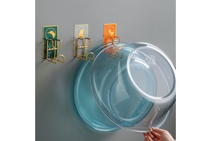 Single-Tier Wall-Mounted Iron Basin Storage Rack for Bathroom Kitchen Strong Adhesive Hooks No-Drill Design Modern Multifunction