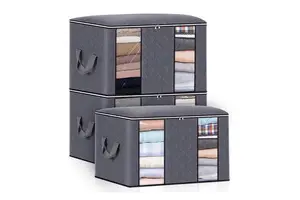 90L Large Storage Bags Clothes Storage Bins Foldable Closet Organizer Non Woven Collapsible Storage Box