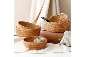 Wintop Natural Woven Rattan Eco-friendly Durable Multifunction Tall Round Storage Baskets for Decoration and Neatening