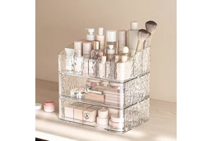 Glacier Texture Clear Plastic Cosmetic Storage Box Multi Compartment for Dressing Table Vanity Skincare Cosmetics Lipsticks