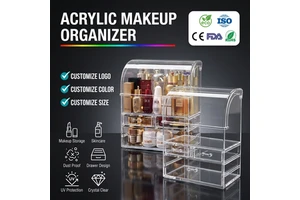 Clear Acrylic Makeup Organizer Cosmetics Storage Box Skin Care Large Layered Plastic Round Cosmetic Organizer Rectangle