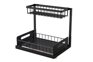 Pull Out Kitchen Organizer Sliding Storage Rack for Under Sink Cabinet Countertop Spice and Supplies Organization