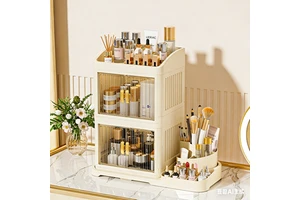 High-end Large-capacity Multi-Functional Foldable Plastic Desktop Double-Door Cosmetic Storage Box