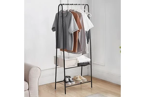 Heavy Duty Standing Clothing Coat Racks Portable Clothes Stands Metal Garment Rack with 2-tier Shelves
