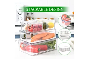 Stackable Refrigerator Organizer Bins with Handles Clear Acrylic Fridge Storage Box for Fruit Vegetable Meat Kitchen Pantry