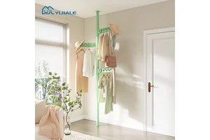 YIJIALE Factory Price Flexible Moq Standing Coat Rack Quick Install Strong Spring Entryway Coat & Bag Rack Metal Clothes Rack