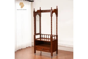 Retro Solid Wood Coat Rack Integrated Multi-functional Storage Shelf Floor-standing Clothes Rack Bedroom Cabinet With Drawer
