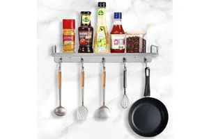 Sondoly Wall Mount Shelf with Hooks 304 Bathroom Kitchen Shelf Rack Restaurant Bar Multifunctional Storage Shelf