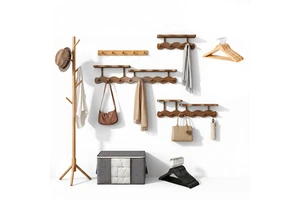 Modern Heavy Duty Wall-Mounted Wooden Coat Rack-Space-saving Living Room Storage Organizer for Clothing