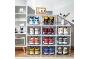 Compact Durable Plastic Shoe Box Magnetic Suction Transparent Dust-Proof Stacked General Display-Type Modular Shoe Box
