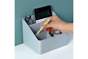 Haogle Home 4 Dividers Multi-use Plastic Jewelry Skincare Shelf Dustproof Desktop Makeup Storage Box Cosmetic Organizer