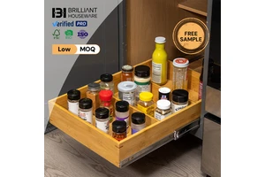BH Sliding Bamboo Wood Storage Rack Organization Pull Out Cabinet Drawer Organizer